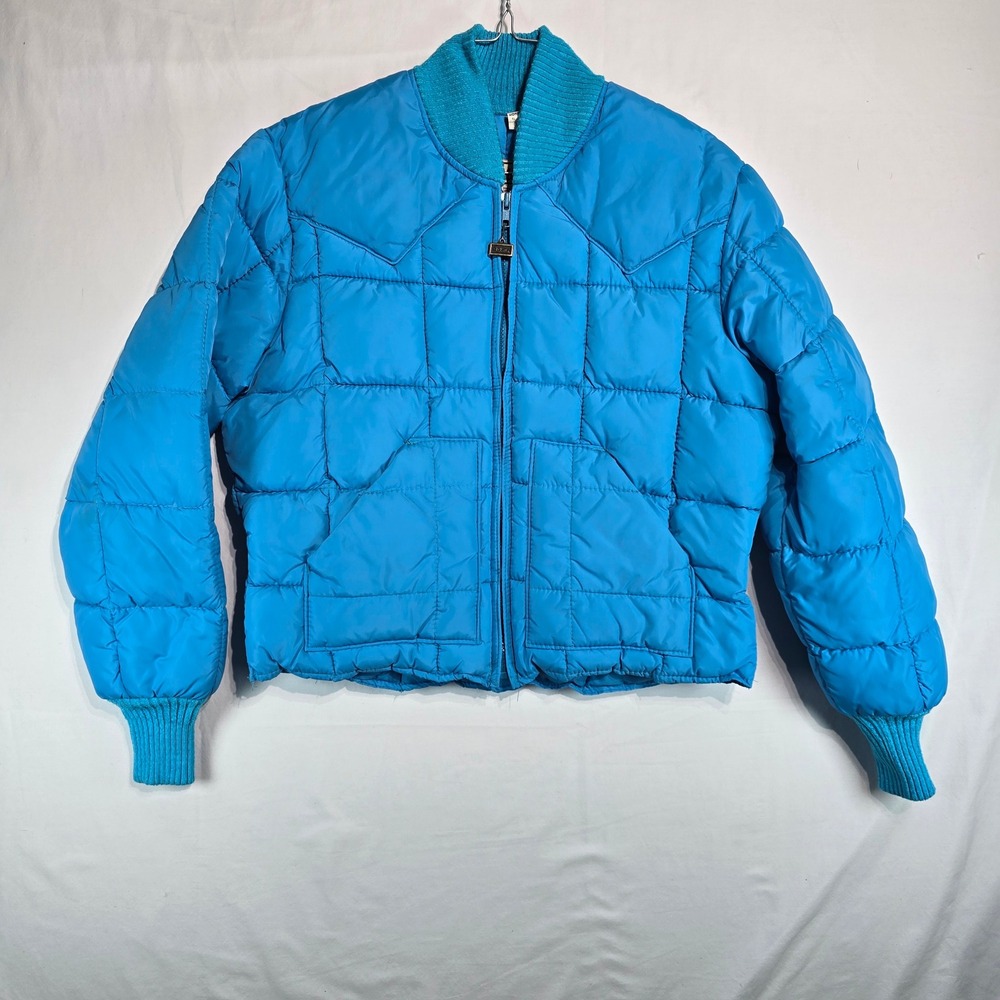 Vintage Walls Blizzard-Pruf Bomber Jacket Turquoise Blue Quilted Puffer Large